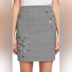 NWOT Cece Black and White Plaid Embroidered Pencil Skirt